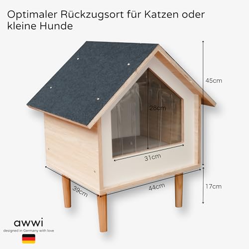 Awwi Katzenhaus Outdoor und Indoor – Wasserabweisend & Isolierend – Stilvolle Katzenhütte oder Hundehütte Outdoor – Katzenhöhle für Drinnen & Draußen