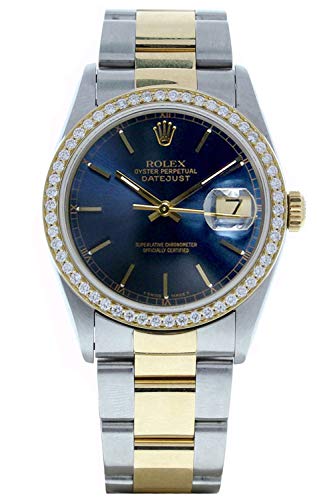Rolex Men's Datejust Model 16233 Steel & 18k Gold Oyster Band Blue Stick Dial & Custom Diamond Bezel (Certified Preowned)