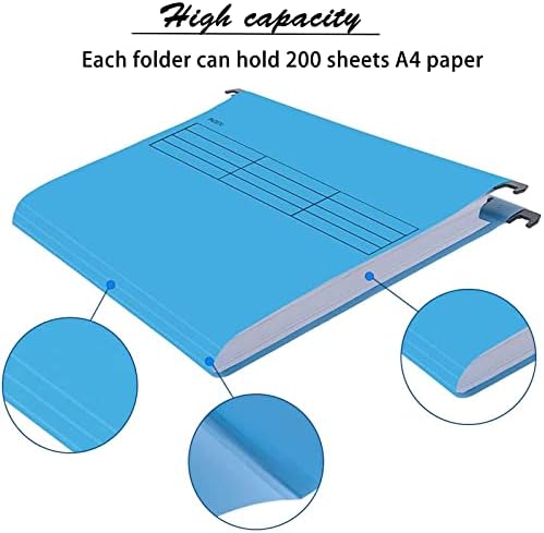 WAIZHIUA 25Pcs A4 Suspension Files, 5 Colour Hanging Filing Folders Polypropylene Filing Cabinet Folders with Tabs and Inserts for Office Home School Work