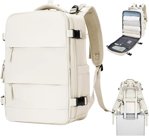 Mochila De Viagem Grande Unissex Com Porta USB Compartimento Para Tênis Bolso Para Itens Úmidos Alças Acolchoadas Multiuso Trabalho Academia Fim De Semana (OFF WHITE)
