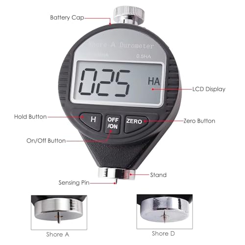 Image of Rubber Hardness Tester, Digital Shore A Hardness Tester Precision 0-100HA Measurement for Rubber Tires and Elastic Materials 0.5HA Resolution with Large LCD Display for Tire, Plastic, Leather, Wax