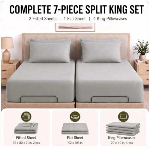 Image of CozyLux 7-Piece Split King Sheets, Fits 18-21 Inch Mattresses, Oeko-TEX
