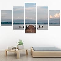 SIGNWIN 5 Panel Canvas Wall Art Aerial Beach Beach Coastal Cool Minimalism Multicolor Photography Relax/Calm for Home Decorations Ready to Hang - 60