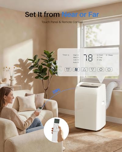 Image of EnerGlow 12000BTU Portable Air Conditioner, 4-in-1 Cools 600 Sq.Ft, Quiet AC Unit with Fan & Dehumidifier, LED Display, Remote, Auto Swing, 24H Timer, Window Kit, for Bedroom /Office /Dorms /Apartment