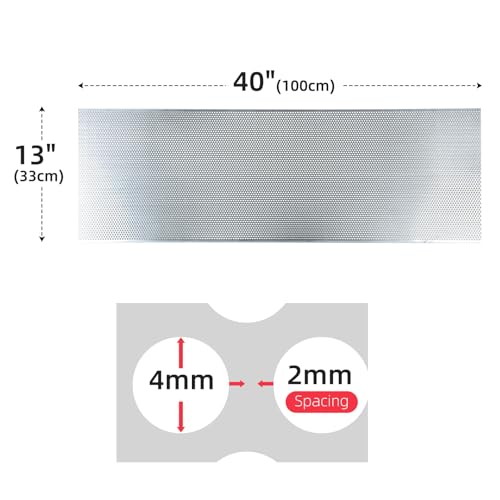 Image of AggAuto Universal 40 inchx13 inch Car Grill Mesh - Aluminum Alloy Automotive Grille Insert Bumper Perforated Metal Sheet Round Hole 4mm, One of the Most Multifunctional Shape Grids 100x33cm Silver