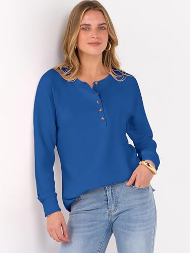 Image of ANRABESS Women's Waffle Knit Henley Top Long Sleeve Shirts