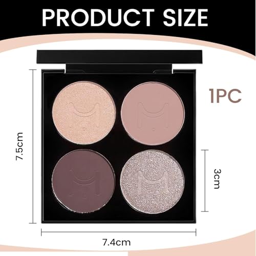 Yamobi Paleta de sombras de ojos en 4 colores, resistente al agua y de larga duración con efecto de brillo, mini maquillaje para looks naturales diarios y ojos ahumados - imagen 7
