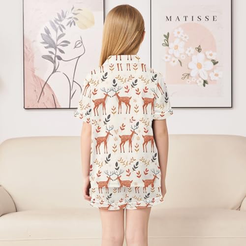 ALAZA Deer Leaf Tree Animal Satin Pajamas Set Short Sleeve Button Down Sleepwear Summer Pjs 2 Piece4