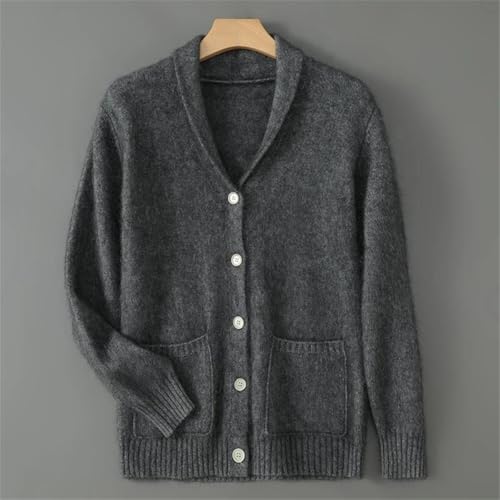 Men's Solid Long Sleeve Button Front V Neck Knitwear Autumn Winter Loose Thick Cardigan Sweater2