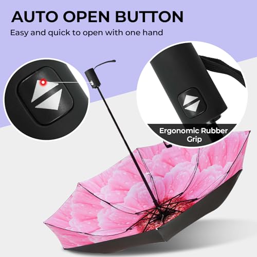 LLanxiry Compact Travel Umbrella, 44" Canopy, Automatic Open/Close Windproof Umbrella, 210T Pongee, 8-Rib Fiberglass, Travel Size Mini, Portable Rain/Sun Umbrellas UPF 50+ with Cover