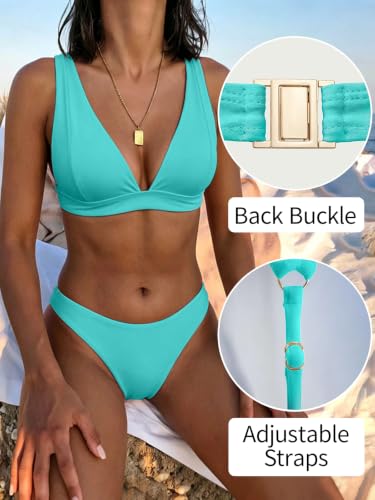 Image of Bathing Suits for Women Deep V Neck Sexy Two Piece Bikini Sets for Women Thong Halter Cheeky Swimsuit