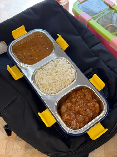 Image of Homeoculture Stainless Steel Kids Lunch Box 2 Compartment 500ml | Pink Astronaut Cartoon Tiffin Box with Spoon & Fork | Leakproof BPA-Free Food Container for Boys & Girls School Use (Enjoytimeorange)