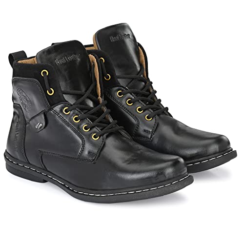 Image of Leatherette Black Trendy Tough Heavy Duty Lace Ups High Ankle Length Mens Casual Long Boots Shoe Island for Men (BAB980-AZ)