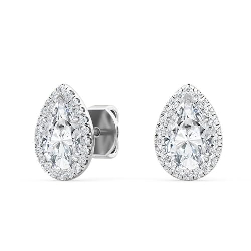 Stunning 1-5 Carat (ctw) White Gold Pear and Round Cut LAB GROWN Diamond Halo Earrings (Color D-E Clarity VS1-VS2)2