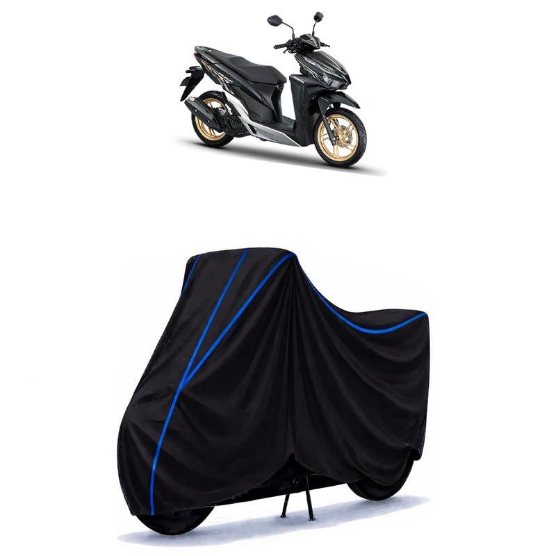 Image of Scooty Cover Water Resistant for Click 150i | Universal Scooter & Bike Cover | Heavy Duty UV Dust, Rain & Scratch Protection | Elastic Fit All Weather Indoor Outdoor | Black with Blue Piping