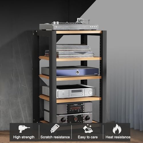 Height-Adjustable 2/3/4/5 Tier AV Cabinet Stand, Tower Rack for DVD Players, Game Consoles, Home Theater Systems, Media Storage Solution, Modern Design