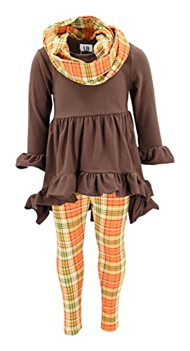 Image of Unique Baby Girls Kids Toddler 3pc Outfit Set Long Sleeve Cotton Blend Tunic Top Leggings and Scarf