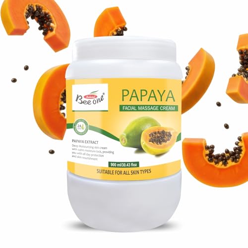 Image of Beeone Papaya Facial Massage Cream 900 ml | Enriched with Papaya Extract for Skin Brightening & Smooth Texture | Deep Moisturizing Face & Body Cream | Hydrating, Nourishing | All Skin Types