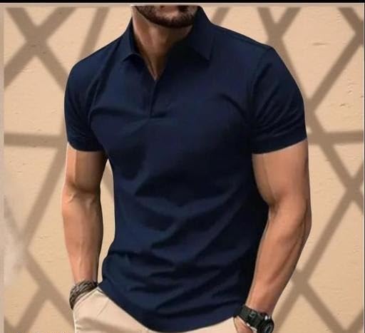 Image of Men's Premium Solid Polo T-Shirt | Cotton Blend Half Sleeve Casual & Sports Tee for Men | Regular Fit Stylish Navy Blue L