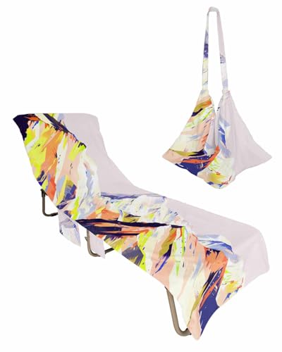 Mountains Purple Beach Chair Towel Covers for Chaise Lounge with Side Pocket, Soft Plush Pool Towels Cover for Patio Sunbathing Outdoor Abstract Smear Art Minimalist Painting 29''x85''