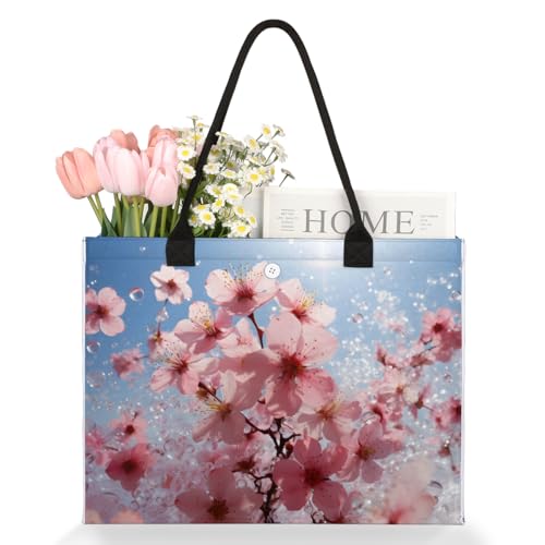 Pink Plum Blossom Sky Sun Tote Bag for Women Large Beach Bag Reusable Tote Bags for Work Travel Beach Shopping3