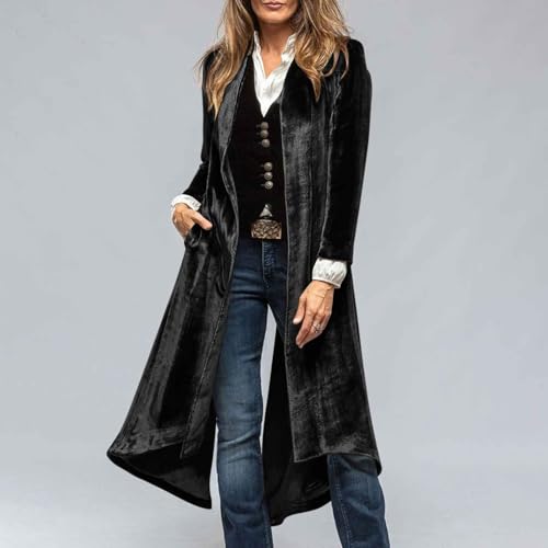 Cardigans for Women Trendy Long Velvet Cardigan Jacket Elegant Back High Slit Comfy Blazer Suit Jacket with Pocket2