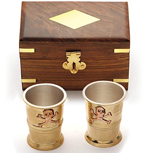 Museum Replicas Pirate Captain Brass Cups Shot Glasses with Storage Box