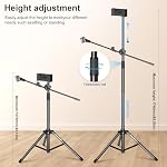Aokeo Boom Microphone Stand Floor Tripod - Adjustable 42-68 Inch Portable With Tablet Holder and Carrying Bag - Supports Any Microphone Combination