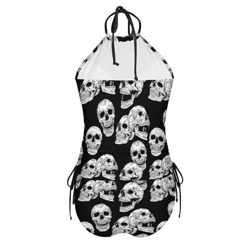 Punk and Gothic Skulls Women's Tankini Swimsuits Two Piece Bathing Suits Adjustable Sling Swimwear Sets4
