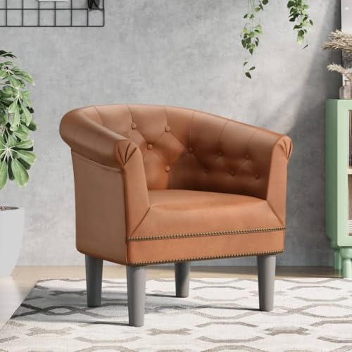 Runheo Clubsessel Braun Kunstleder, 70x56x68 cm, gepolstert, Robustes Holzgestell, gemütlicher Sessel für Wohnzimmer, Schlafzimmer, Büro, Leseecke