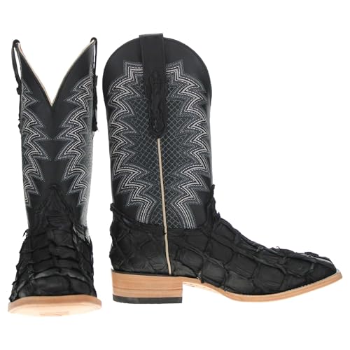 Image of Vaccari Men's Dylan Genuine Pirarucu Fish Leather Broad Square Toe Cowboy Boots