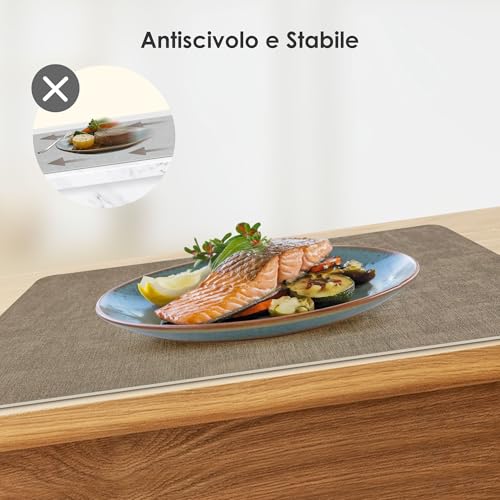KitchenBoss Tovagliette Lavabili Tovaglietta Americana:Set di 6 Tovaglietta Colazione e Sottobicchieri, Bifacciale Antiscivolo Resistenti, Grigio Albicocca Rettangolare 43x30cm,10x10cm - immagine 5