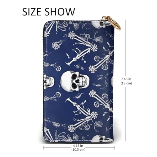 Leather Wallet for Women Men Bifold Wallet Ultra Slim Credit Card Holder Blue Skull and Bones Ladies Clutch Purse2
