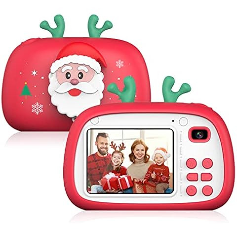 SUPBRO Children's Camera Santa Claus Silicone Case Children's Digital Camera with 2.4 Inch IPS Screen 1080P HD 32G TF Card Toy for 3-12 Years Children Red Cover