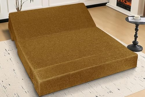 Image of DIVISHA HOMES Foldable 3 Seater Sofa Cum Bed, Sofa Bed 5 X 6 Feet, Jute Fabric- Washable Cover- Including Three Cushion Perfect for Home & Office - Golden Color