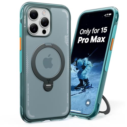 Image of TORRAS Ostand Q3 Air for iPhone 15 Pro Max Case with MagSafe & 360 Magnetic Stand, Dynamic Airbags, Mil-Grade Protection, Camera Control, Shockproof & Stylish Case for iPhone 15 Pro Max 6.7 inch, Blue