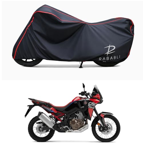 Image of Waterproof Bike Body Cover Compatible for | Honda Africa Twin | Taffeta Fabric, Red Piping Design, Bottom Elastic Fit | Dustproof, Sun UV & Rain Protection for All Bikes