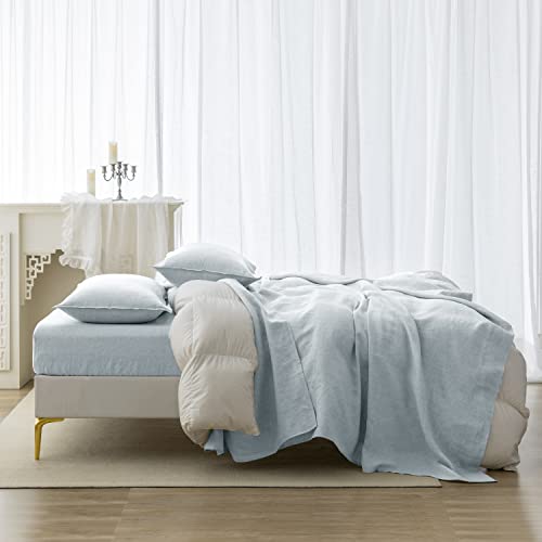 Everly Hemp Queen Size Sheets Set, 90X102Inch(1 Flat Sheet, 1 Fitted Sheet, 2 Pillowcases) Premium Deep Pocket Bed Sheet Set,Easy-Fit Breathable Cooling Fade Resistant Sheet Sets-Queen,Light Blue #TOP3