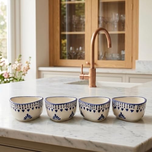 Image of U & U UNIQUE UTILITIES Ceramic Dip Bowl Set of 4 | Mini Chutney & Sauce Bowls | Small Serving Bowls for Ketchup, Pickles, Chutney | Microwave & Dishwasher Safe (White)