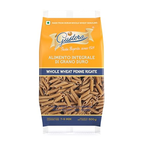 Image of Gustora Whole Wheat Penne Pasta, 1kg (Pack of 6 x 500g) | Authentic Italian Pasta with Al Dente Texture |100% Durum Whole Wheat Semolina | Zero Maida | High Fibre | Vegetarian