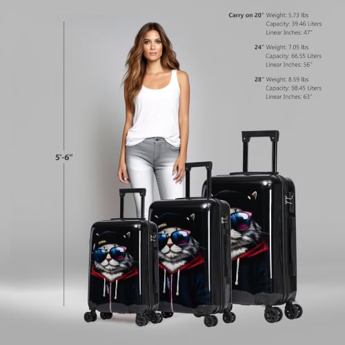 Image of InUSA Cat Print 3 Piece Hardside Spinner Luggage Set 20 /24 /28in. TSA Lock
