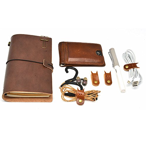 Caillu Cord Organizer Headset Headphone Earphone Wrap Winder,Power Cord Manager,Cable Ties,Cable Winder With Genuine Leather Handmade Cord Taco 5-Pack #TOP5