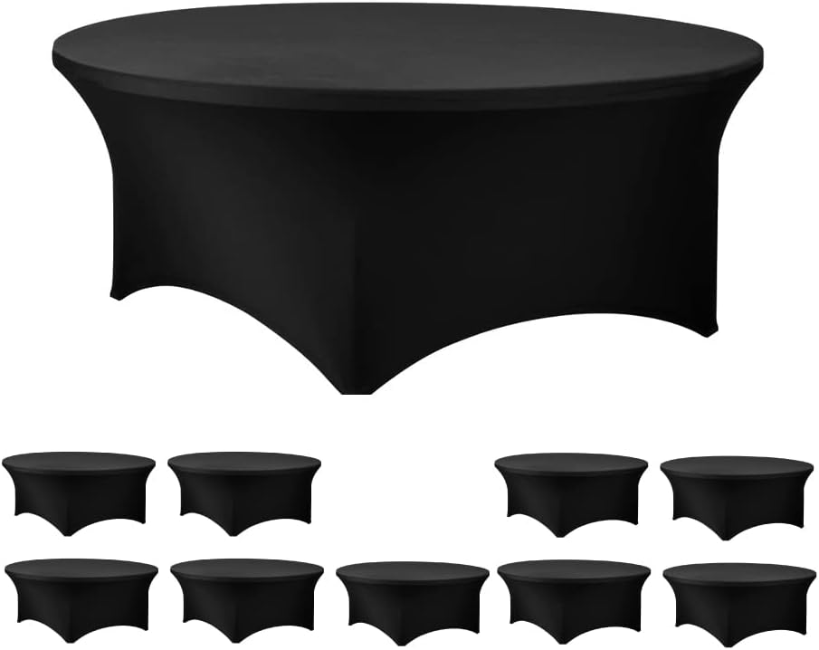 Banquet Tables Pro Black 10 Pack Case 60 Inch 5 Ft Round Tight Fit Stretch Spandex Tablecover for Weddings, Banquets, Parties