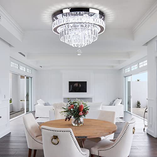 Frixchur Modern Chandeliers Led Crystal Ceiling Light Fixture Round 5 Tier Raindrop Chandelier For Dining Room Bedroom,Dia 15.7", 6500 K #TOP7