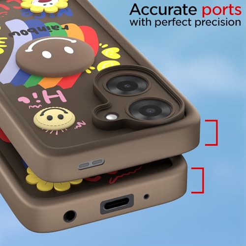Image of Pikkme Back Cover for Poco C71 / Redmi A5 | Soft Silicone| Cute Rainbow Smile & 3D Cartoon Flower Design | Shockproof Raised Camera Protection Bumper Case (Brown)