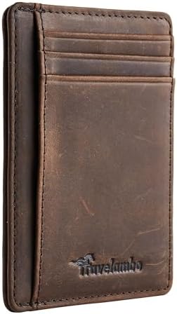 Travelambo Front Pocket Minimalist Leather Slim Wallet RFID Blocking Medium Size