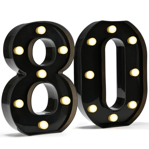 Pooqla Black Light Up Numbers, 80th Birthday Decorations for Men