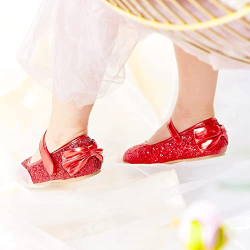 Thee Bron Toddler/Little Girl Red Glitter Mary Jane Flats Princess Dress Shoes(Ge10,Red/5M) #TOP4