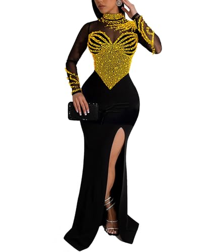 Image of PORRCEY Women's Sexy Elegant Rhinestone Bodycon Dress Hot Drilling Clubwear