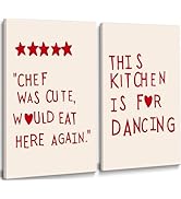 2Pcs Framed Funny Kitchen Canvas Wall Art Trendy Red Minimalist Stars Heart Picture Aesthetic Pos...